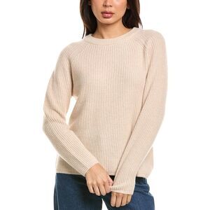 The Cashmere Project Womens  Shaker Crewneck 100% Cashmere Sweater, White